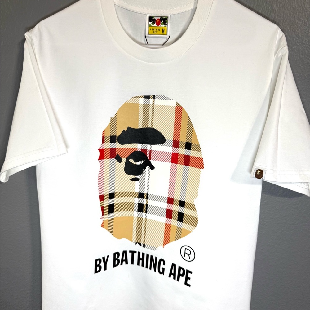 Bape White and Tan Graphic Tee